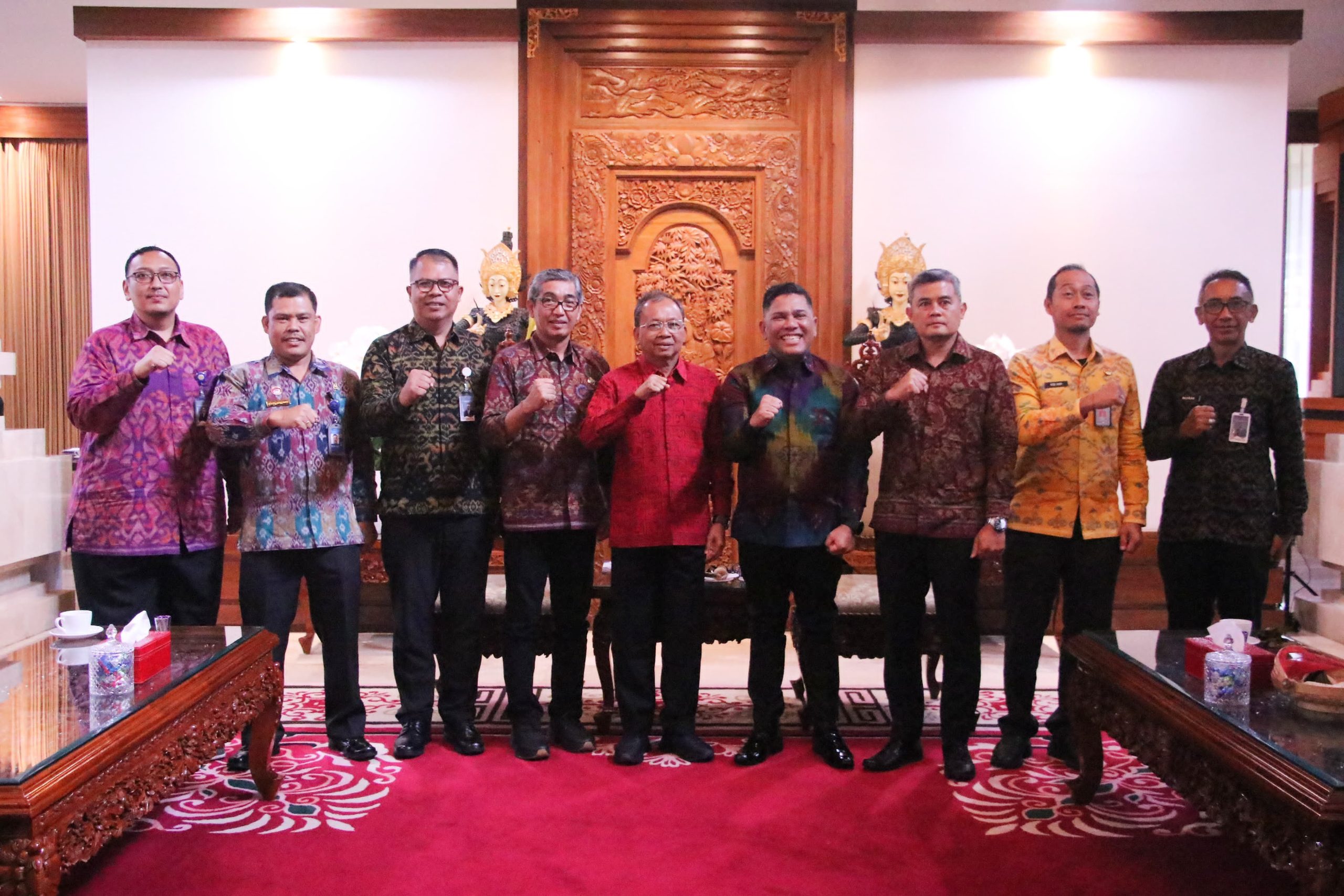 Bali Governor Wayan Koster poses with the Head of the Bali Immigration Directorate General Regional Office, Parlindungan, Tuesday 6 May 2025. Here, they discuss measures to address foreign national violations and improve tourism quality in Bali.
