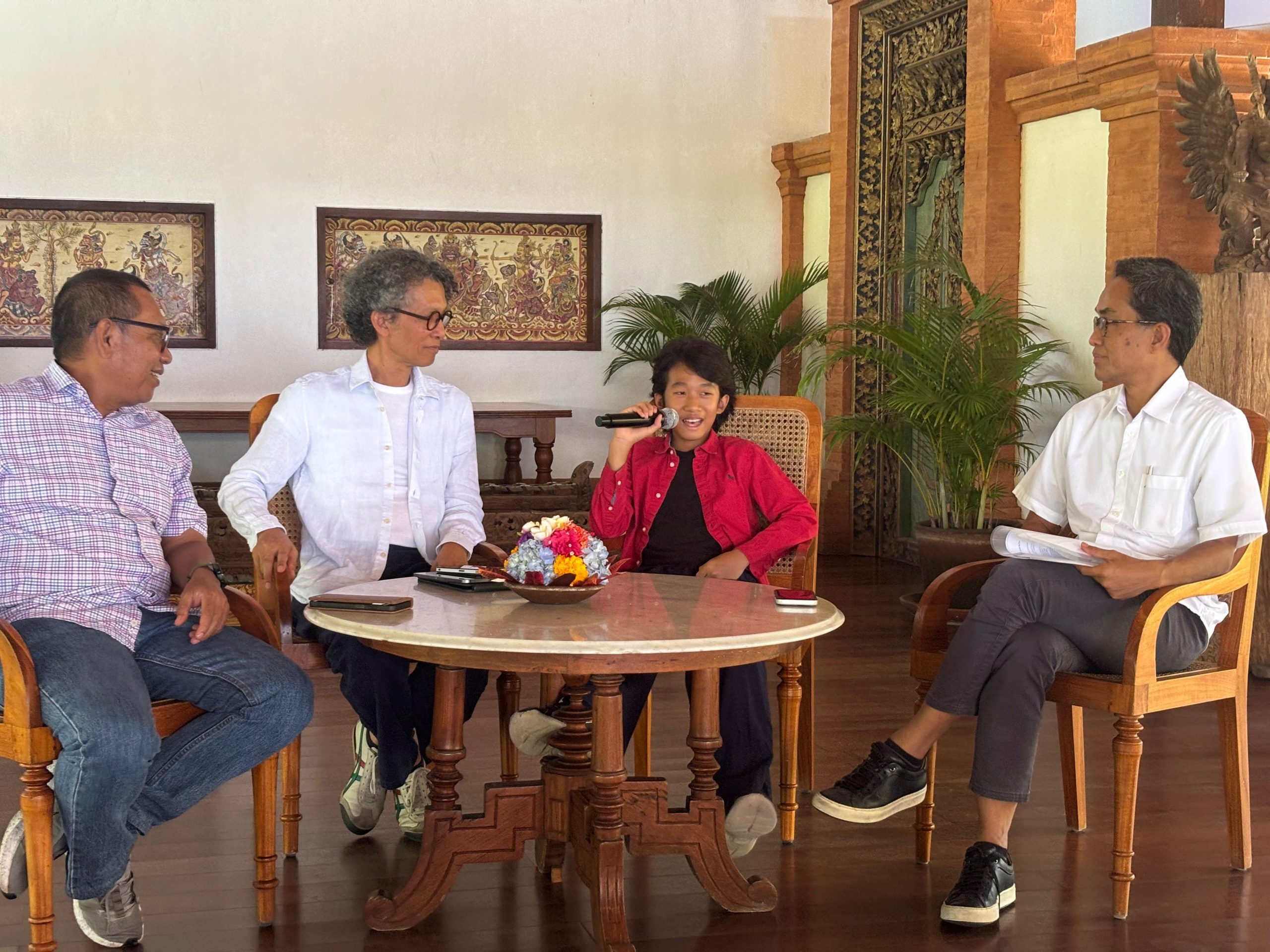11-year-old pianist Amenangi Sadali at the press conference for his upcoming "LET'S SWING" solo recital at Sheraton Ballroom, Kuta, Bali, on August 24, 2025.